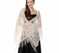 Ladiery Women's Floral Lace Scarf Shawl with Tassels, Soft Mesh Fringe Wraps for Wedding Evening Party Dresses