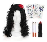Ladies 00s Singer Accessory Set - Black Beehive Wig, Hipster Tattoos, Red Lipstick, Fake Cigarettes - Adults Noughties Music Fancy Dress Accessory Set