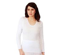 Ladies 100% Cotton Long Sleeve Spencer Plain & Lace Underwear Womens Tops, White Comfortable Sleepwear and Loungewear Base Layer Women UK Size S-3XL (M, White Plain)