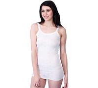 Ladies 100% Cotton Plain French Neck Round Neck Vest Women's Soft Top Long by Snowdrop British Made (Large) White