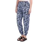 Ladies 100% Cotton Trousers in Various Elephant Prints Harem Style Pants Cuffed Ankle Leg Casual Tavel Holiday Bottoms Pants (UK, Alpha, S, M, Regular, Regular, Navy - Floral Print)