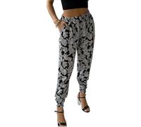 Ladies 100% Cotton Trousers in Various Elephant Prints Harem Style Pants Cuffed Ankle Leg Casual Tavel Holiday Bottoms Pants (UK, Alpha, S, M, Regular, Regular, Elephant/Trees Print - Navy)