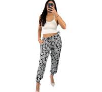 Ladies 100% Cotton Trousers in Various Elephant Prints Harem Style Pants Cuffed Ankle Leg Casual Tavel Holiday Bottoms Pants (UK, Alpha, L, XL, Regular, Regular, Elephant/Floral Print - Black)
