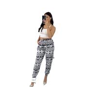 Ladies 100% Cotton Trousers in Various Elephant Prints Harem Style Pants Cuffed Ankle Leg Casual Tavel Holiday Bottoms Pants (UK, Alpha, S, M, Regular, Regular, Elephant/Circle Print - Navy)