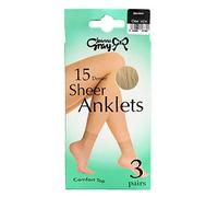 Ladies 15 Denier Sheer Ankle High Anklets Comfort Top 3 Pairs Size 3-8 - Bamboo