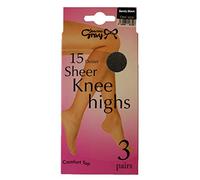 Ladies 15 Denier Sheer Knee Highs Comfort Top 3 Pairs Size 3-8 Soft- Barley Black