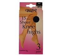 Ladies 15 Denier Sheer Knee Highs Comfort Top 3 Pairs Size 3-8 Soft- Black