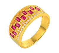 Ladies 18K Gold Wedding Band, Woman Rings Lab Created Ruby 0.608ct Drill Row Yellow Gold Jewelry with Moissanite Gift for Wife Size O 1/2