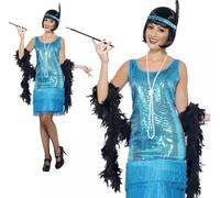 Ladies 1920s Flapper Teal Fancy Dress Costume Medium 12-14 Gatsby Charleston