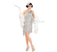 Ladies 1920s Silver Flapper Costume Charleston Gatsby Fancy Dress