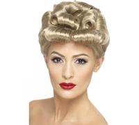 Smiffys 40s Vintage Wig, Blonde with Curls, 1940's Wartime Fancy Dress, 1940s Dress Up Wigs