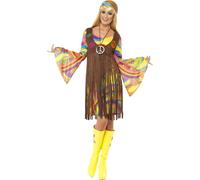 Smiffy's Adult Women's 1960's Groovy Lady Costume, Dress, Printed Waistcoat And - dress costume fancy hippie groovy ladies 1960s lady hippy outfit