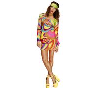 Smiffys Fever 70s Flower Power Costume, Multi-Coloured (Size M)