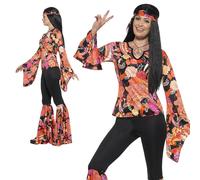 Ladies 1960s Hippy Costume Willow Hippie Womens 1970s Fancy Dress Outfit New