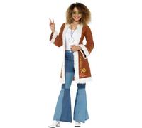 Ladies 1960s Retro Hippie Afghan Festival Coat Fancy Dress Costume