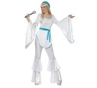 Smiffys Super Trooper Costume, White with Top, Trousers, Hat and Belt Tie, 1970's Disco Fancy Dress, Adult Dress Up Costumes