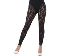 Ladies 1980s Black Lace Footless Tights
