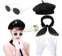 Ladies 1980s Costume Hat With Glasses Heart Earrings Gloves Scarf For Women Birthday Themed Party Music Festival Fashion Accessory Set