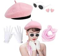 Ladies 1980s Costume Hat With Glasses Heart Earrings Gloves Scarf For Women Birthday Themed Party Music Festival Fashion Accessory Set