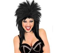 Ladies 1980s Rock Star Black Wig Punk Glam Fancy Dress Mullet Wig