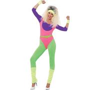 Smiffys 80s Work Out Costume, with Jumpsuit, XS - UK Size 04-06, Neon