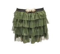 Ladies 2 Layer Bow Belt Tutu Skirt Womens Mesh Tiered Dancewear Fancy Dress Party Wear Skirt Khaki Green