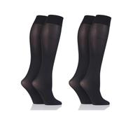 Ladies 2 Pair 40 Denier Matt Knee Highs Black, Navy Pop Socks Trouser One Size with Lycra (UK, Alpha, One Size, Regular, Regular, Black)