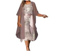 Ladies 2 Piece Dress Sets Summer Outfits for Women UK Elegant Party Dress Casual Mother of Bride/Groom Wedding Guest Midi Sling with Chiffon Sarongs Suit Pink M