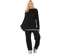 FASHION FAIRIES Ladies 2Pcs Warm Knitted Stitched Suit Long Sleeve Knitted Sweater Wide Leg Bottoms Set Ladies Winter Warm Co Ord Suits Outdoor Fashion Loungewear Suit (Black UK 20-22)