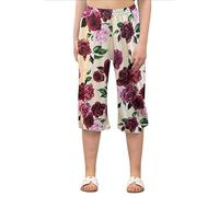 Ladies 3/4 Culottes Short Elasticated Waist Pull On Stretchy Wide Leg Casual Summer Palazzo Shorts (Cream Blossom 4XL)
