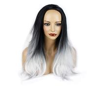 Ladies 3/4 Half Wig - Black/Silver Grey Ombre - Straight - 25 Inch / 64cm - 300g - Heat Resistant Synthetic Hair Piece