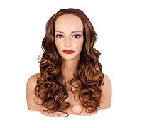 Ladies 3/4 Half Wig - Brown/Auburn Tips - Curly - 22in / 56cm - 250g - Japanese Heat Resistant Synthetic Fibre - Clip In Hairpiece Extension - Looks and Feels like Real Hair