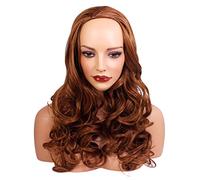 Ladies 3/4 Half Wig - Light Auburn - Wavy - 22in / 56cm - 250g - Japanese Heat Resistant Synthetic Fibre - Clip In Hairpiece Extension - Looks and Feels like Real Hair