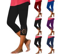 Ladies 3/4 Length Trousers Womens Stretch Capris Cut Off Flower Capris Slim Fit Yoga Bottoms High Waist Dress Shorts Tummy Control Knee Length Shorts Ladies Workout Short 3/4 Length Cropped Trousers