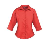 Ladies 3/4 Sleeve Poplin Blouse Womens Plain Easy Care Formal Work Office Shirt