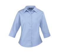 Ladies 3/4 Sleeve Poplin Blouse Womens Plain Easy Care Formal Work Office Shirt