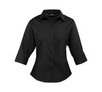 Ladies 3/4 Sleeve Poplin Blouse Womens Plain Easy Care Formal Work Office Shirt