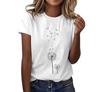Ladies 3/4 Sleeve Tops Ladies Blouses and Tops End of Year Gifts for Women Essentials Women's Dandelion Print Pattern Round Neck Short Sleeve Tshirt Top Promotion Clearance