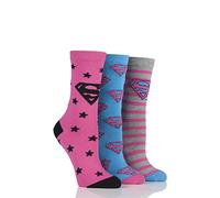 Ladies 3 Pair DC Superman/Superwoman Logo Socks Assorted 4-8