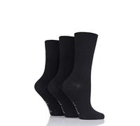 Ladies 3 Pair Gentle Grip Plain Bamboo Socks - Black 4-8