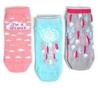 Ladies 3 Pairs Dream Catcher Feather And Clouds Shoe Liners Socks UK 4-8 USA 6-10