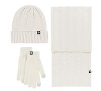 Ladies 3 Pcs Winter Cold Weather Set - Beanie Hat, Knitted Scarf, Heated Gloves - Woollen 3 in 1 Set for Women (Beige, One Size)