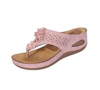 Ladies 3D Flower Wedge Thong Mules Open Toe Slip On Sandals Womens Flora Hollow Out Slides Sandal Wedge Heel Non Slip Outsole Flip-Flop Comfy Shoes Casual Summer Beach Wear UK Sizing