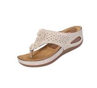 Ladies 3D Flower Wedge Thong Mules Open Toe Slip On Sandals Womens Flora Hollow Out Slides Sandal Wedge Heel Non Slip Outsole Flip-Flop Comfy Shoes Casual Summer Beach Wear UK Sizing