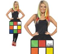 Ladies 3D Rubiks Cube Fancy Dress Costume 80s 1980s Retro Puzzle Oufit UK 8-18