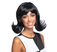 Ladies 60s Flick Up Wig Black Mod Retro Fancy Dress Costume Accessory