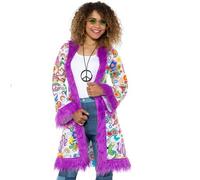 Ladies 60s Groovy Hippie Coat Hippy Fancy Dress Costume