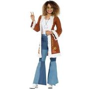 Ladies 60s Retro Afghan Coat Hippy Fancy Dress Costume