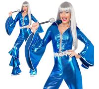 Ladies 70s Dancing Queen Costume Adults Jumpsuit Disco Diva Fancy Dress