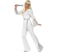 Smiffys 70s Disco Lady Costume, White with Top, Trousers and Belt, 1970's Disco Fancy Dress, 1970s Dress Up Costumes, Size: M - UK Size 12-14